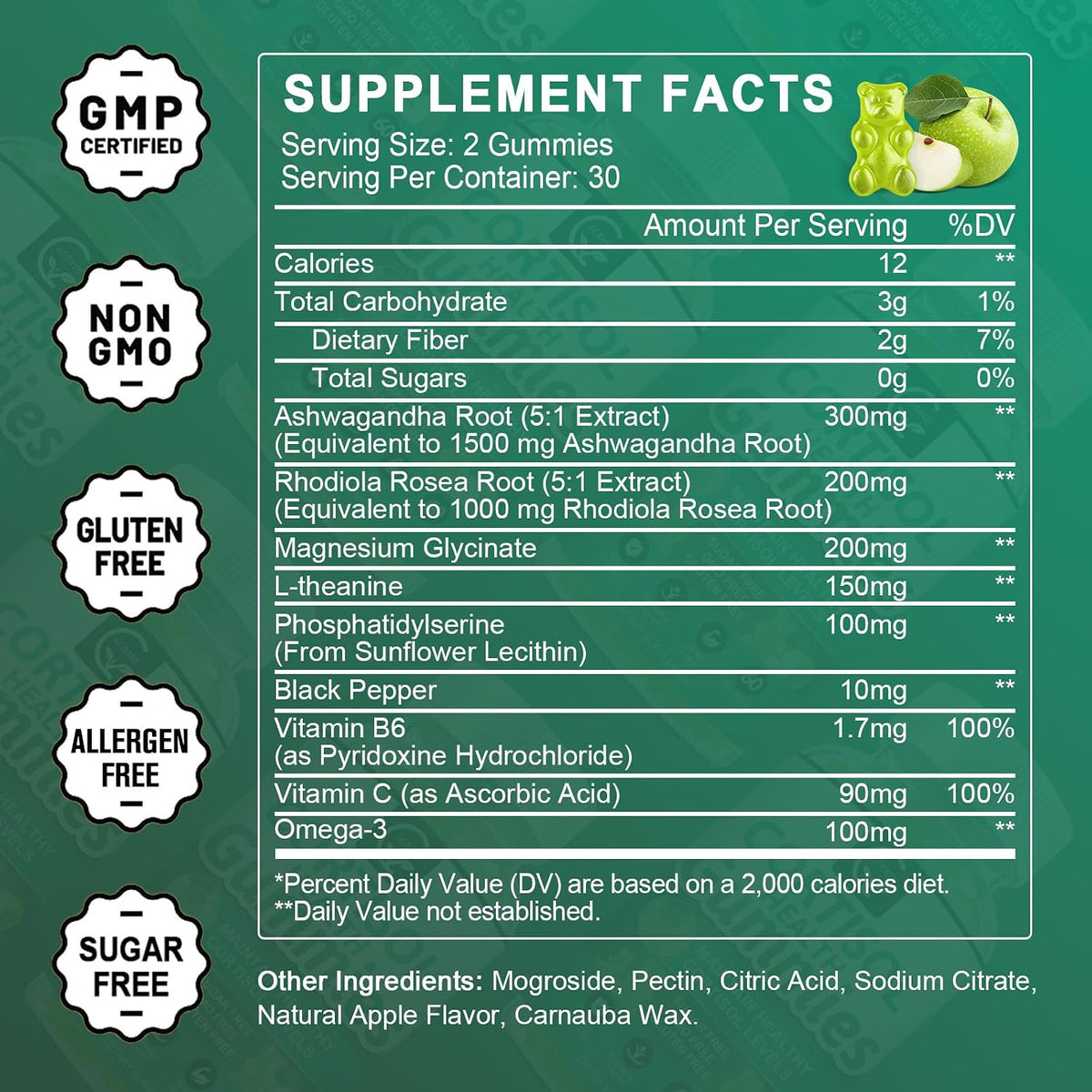 GORNVB Cortisol Gummies, Cortisol Supplement for Women with Magnesium, Ashwagandha, Rhodiola, Phosphatidylserine, L-Theanine, Black Pepper, Vitamin C & B6 - Relaxation, Focus, Sleep Support - 2 Pack - görsel 2