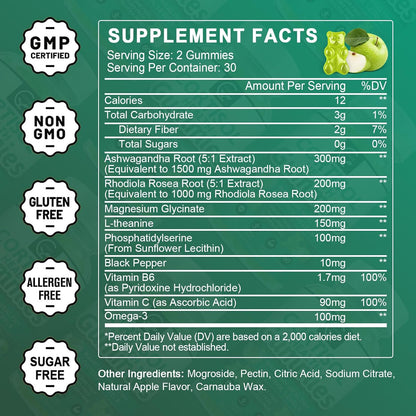 GORNVB Sugar-Free Cortisol Gummies, 9-in-1 Stress Relief & Relaxation Supplement