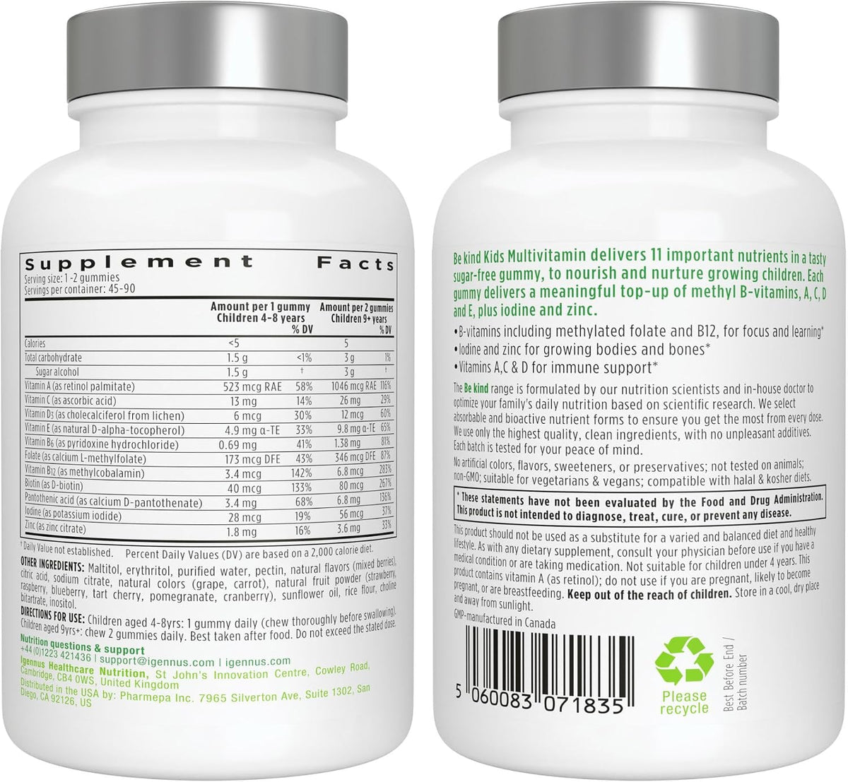 Igennus Methylated Children's Multivitamin Gummies | Sugar-Free Natural Berry | Age 4+ | 90 Gummies - görsel 9