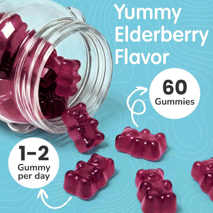 Children’s Elderberry Gummies with Vitamin C & Zinc – Immune Support Supplement (60 Gummies)