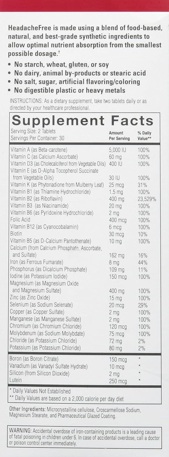 HeadacheFree Complete Multivitamin - 60 Tablets - görsel 4