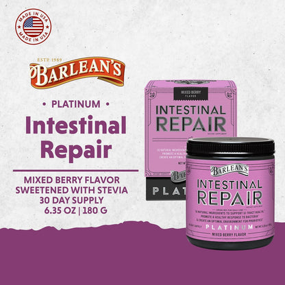 Barlean's Gut Health Powder – Intestinal Repair Fibre & Digestive Support, Mixed Berry, 180 g