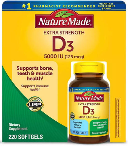 Nature Made Vitamin D3 5000 IU Softgels - Dietary Supplement