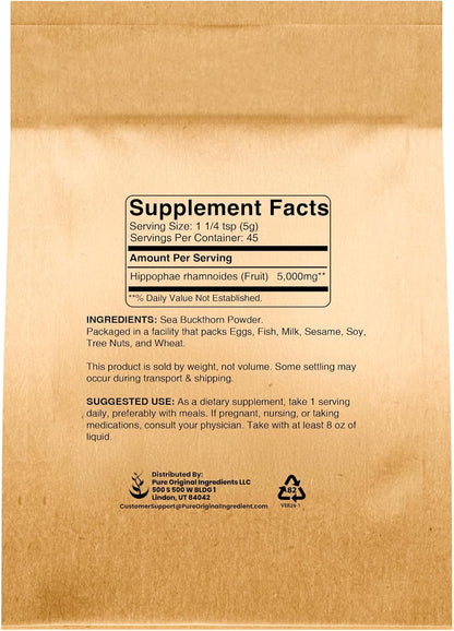 Pure Original Ingredients Sea Buckthorn (227g) Traditional Supplement, Tart Berry Taste, Non-GMO