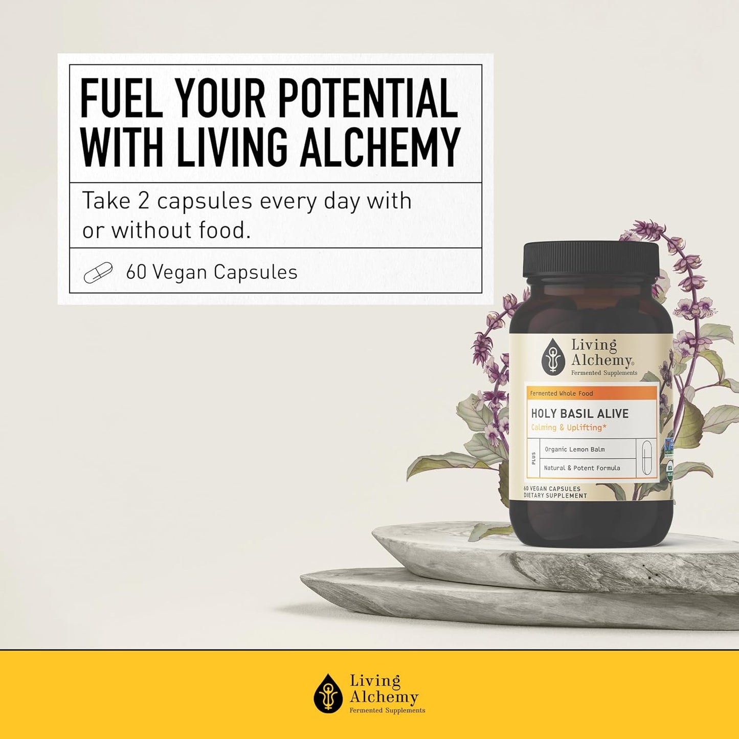 Living Alchemy Fermented Holy Basil with Lemon Balm - Vegan, Non-GMO - 60 Capsules - görsel 6