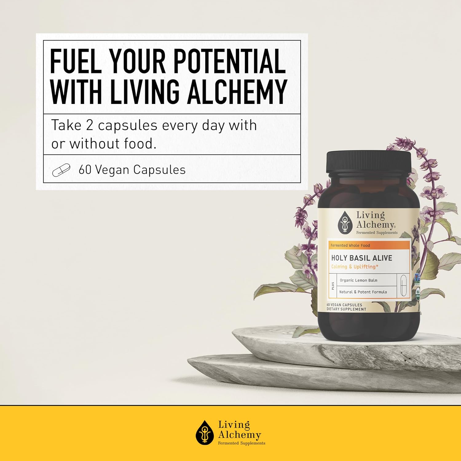 Living Alchemy Fermented Holy Basil with Lemon Balm - Vegan, Non-GMO - 60 Capsules - görsel 6