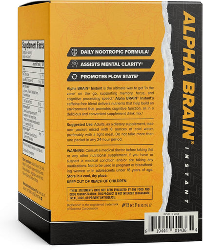 ONNIT Alpha Brain Instant Cognitive Support Drink Mix, Peach Flavour, 30 Sachets