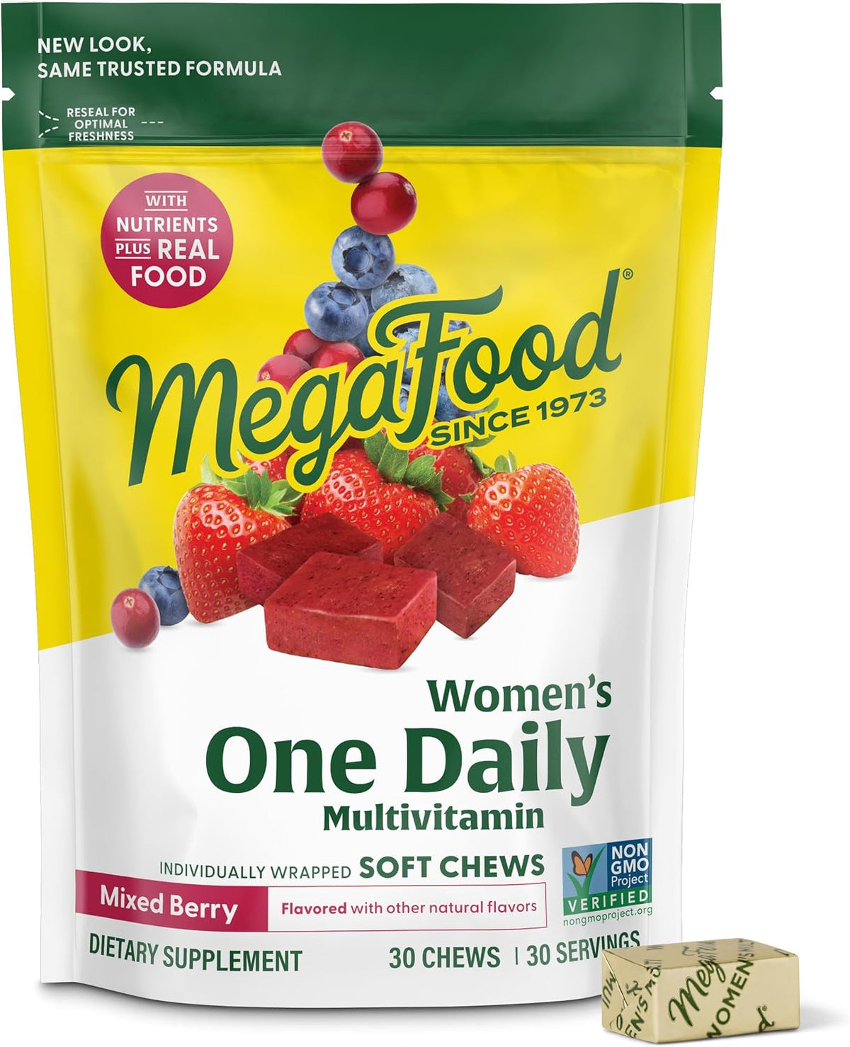 MegaFood Multivitamin for Women, One Daily Multivitamins, Soft Chews with Folate, Methylated B12, Vitamin B6, Biotin, Vitamin D3, C & A - Mixed Berry Flavour - Vegetarian, Non-GMO - 30 Chews, Pack of 2 - görsel 9