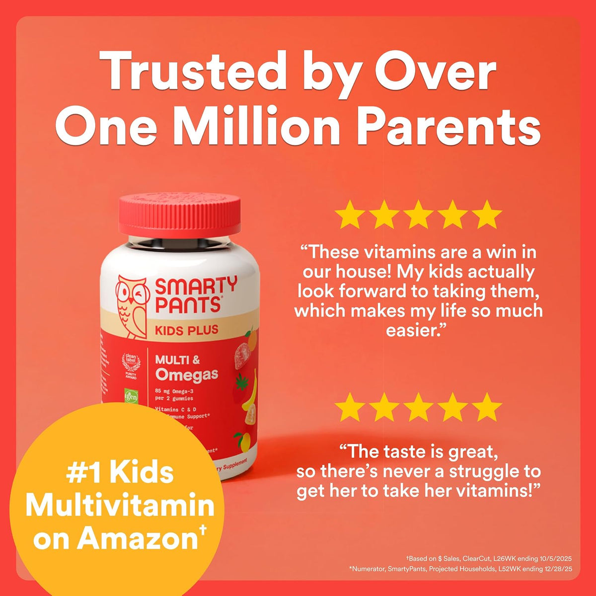 SmartyPants Kids Multivitamin Gummies with Omega-3 DHA/EPA, Vitamins D3, C, B12, B6, A, K, and Zinc, Gluten-free, Clean Labelled, Three Fruit Flavours, 60 Gummies (30 Day Supply) - görsel 5