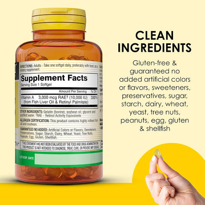 MASON NATURAL Vitamin A 10,000 IU (3,000 micrograms) from Fish Liver Oil, 100 Softgels