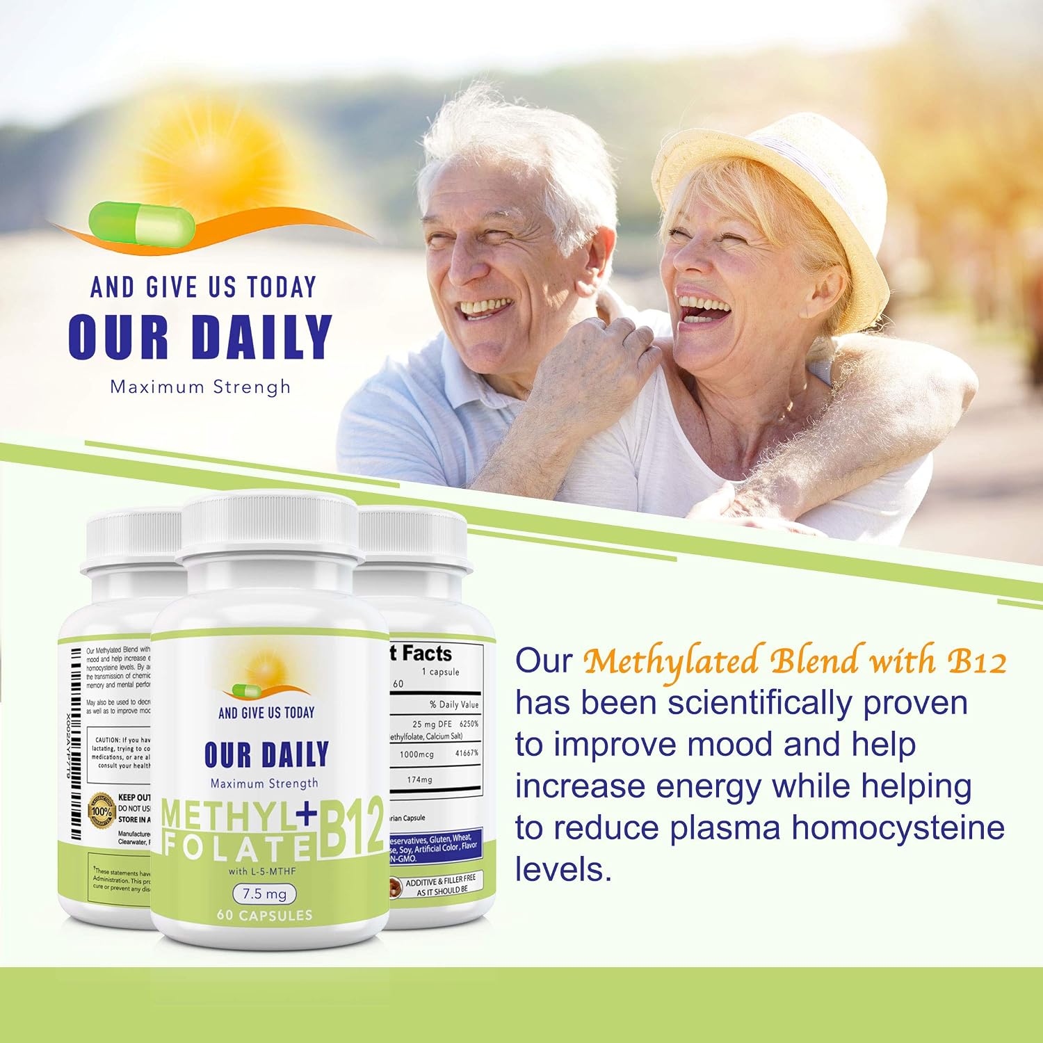 L-Methylfolate 7.5 mg + Vitamin B12 1000 mcg with Glycine - 60 Vegetarian Capsules - görsel 3