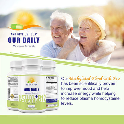 L-Methylfolate 7.5 mg + Vitamin B12 1000 mcg with Glycine - 60 Vegetarian Capsules