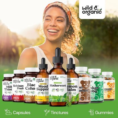 Wild & Organic Motherwort Tincture - Good Mood, Calmness, Women's Support - Vegan, Alcohol-Free - 60 ml