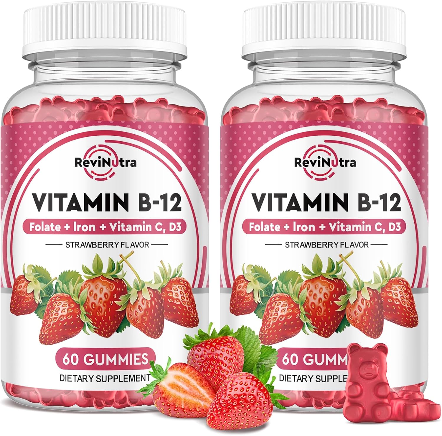 ReviNutra Vitamin B12 Gummies - 5000 mcg Methylcobalamin with Iron, Vitamin C, D3 & Folate - Energy Support & Metabolism - 120 Count (2 Pack) - görsel 7
