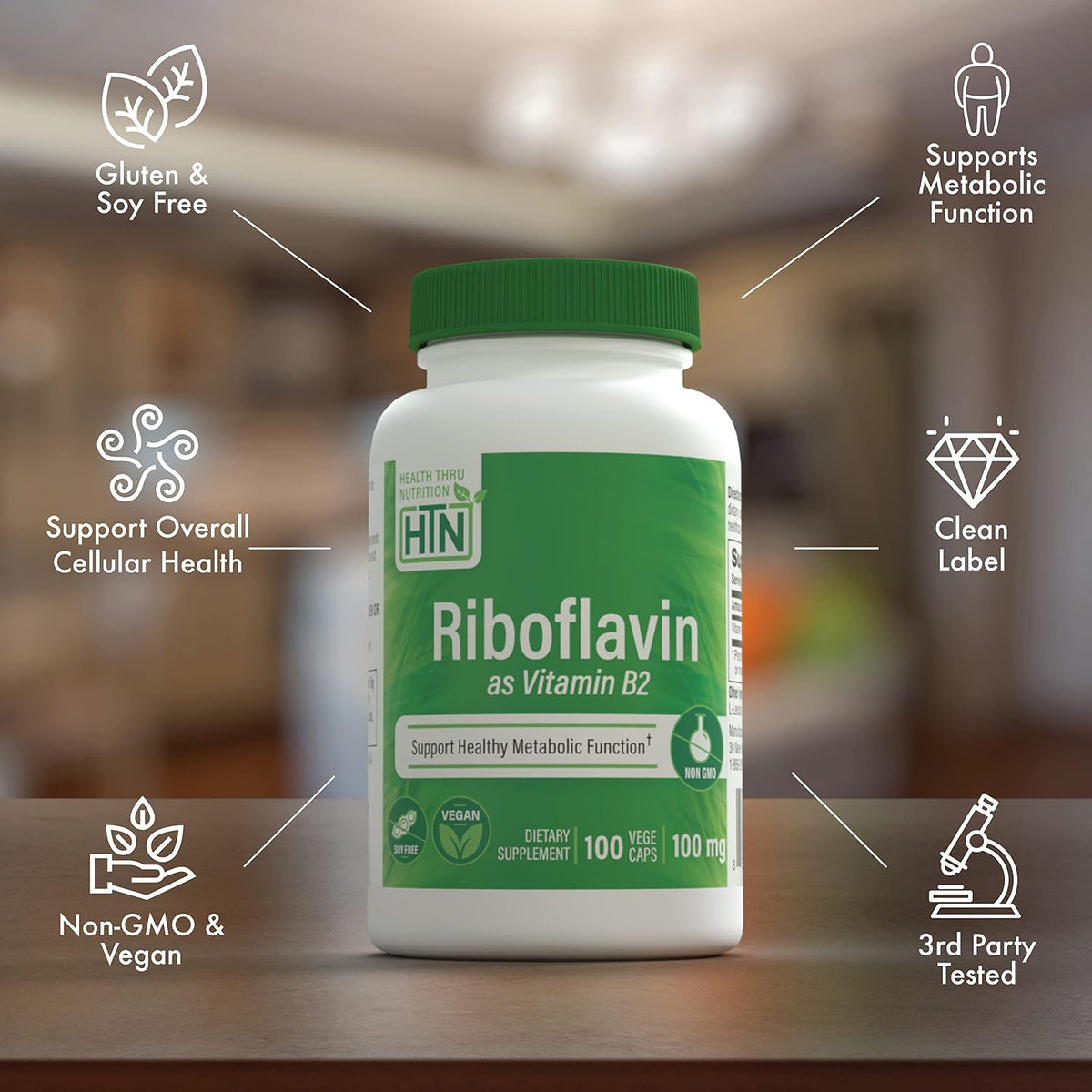 Health Thru Nutrition Riboflavin 100mg Vitamin B2 100 Vegecaps - görsel 3
