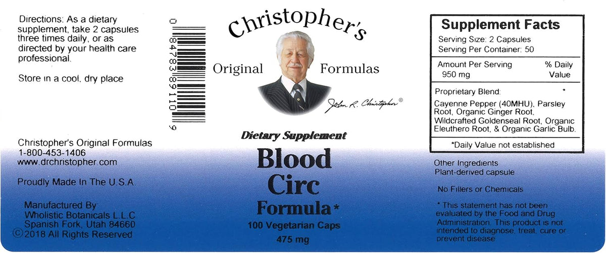 Dr. Christopher's Original Formulae Blood Circulation Formula - 475 mg, 100 Capsules - görsel 2