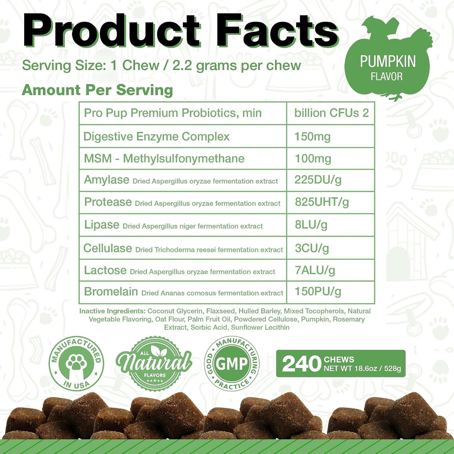 Pawlife Probiotics for Dogs - Pumpkin Flavour Soft Chews (240 Count) - görsel 6