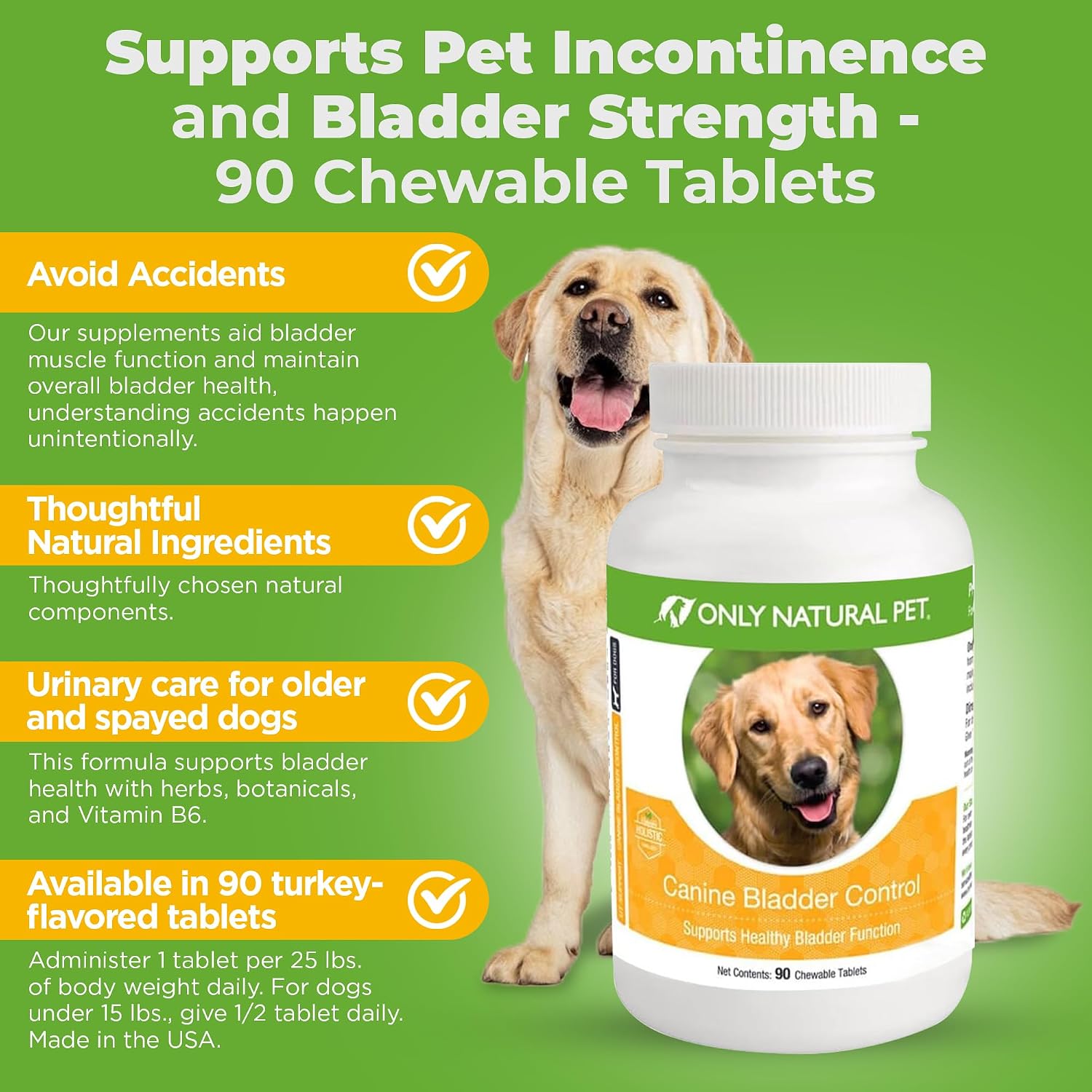ONLY NATURAL PET Canine Bladder Control - Senior Dog Care Supplement - UTI, Urinary Tract Health, Incontinence Support with Cranberry Extract | Tablets, 90 Chewable Tablets (Natural Turkey Flavour) - görsel 3