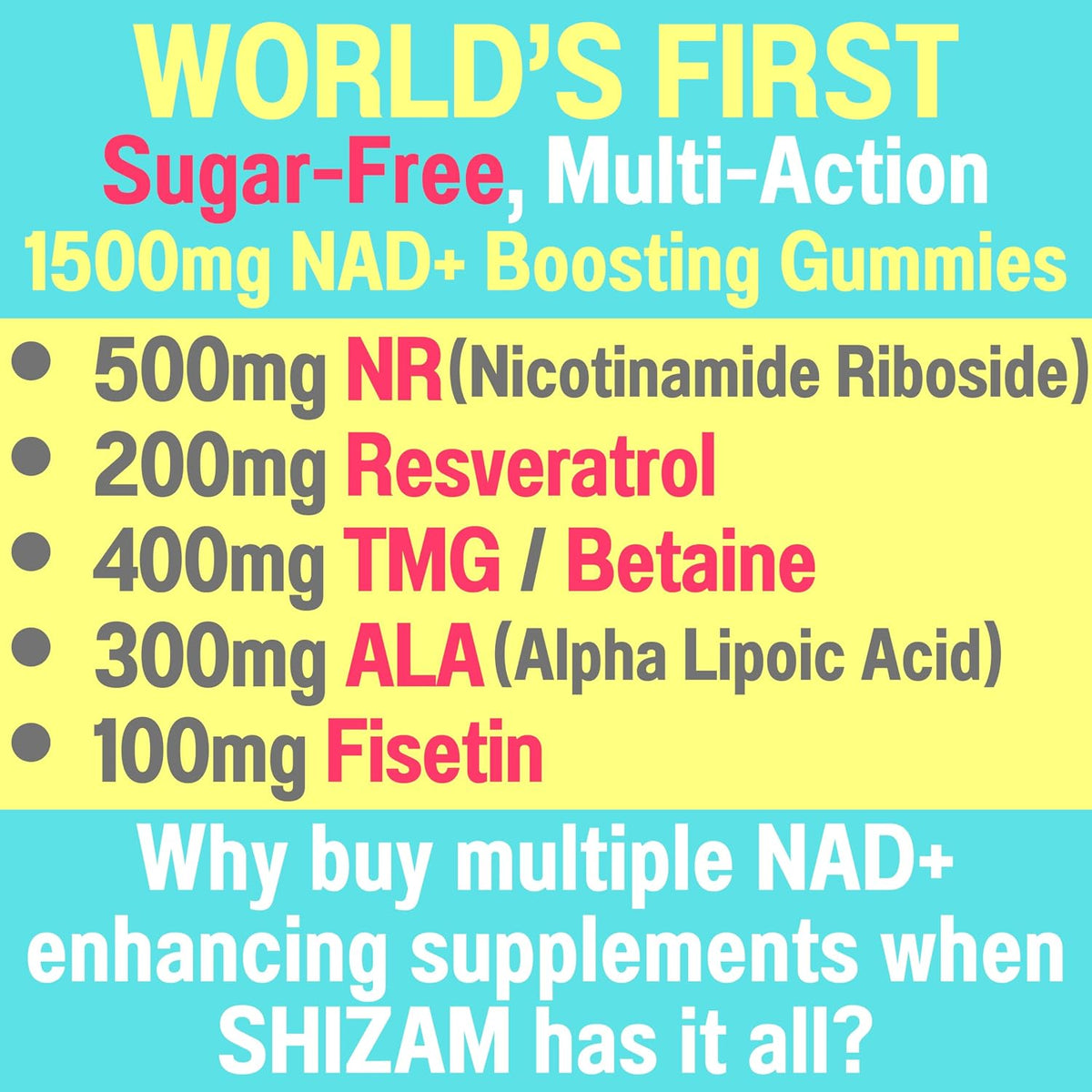 1500mg NAD+ Sugar Free Gummies – NAD+ Plus NR TMG ALA Trans-Resveratrol Fisetin Supplement - görsel 2
