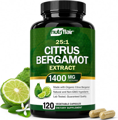 NutriFlair Organic Citrus Bergamot 1400mg - 25:1 Extract - Heart Health Supplement, 120 Vegan Capsules – Image 1