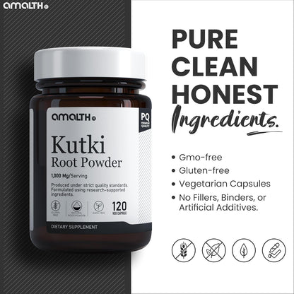 AMALTH Kutki Capsules 1000 mg - Picrorhiza Kurroa Root Extract Supplement, 120 Veg Capsules