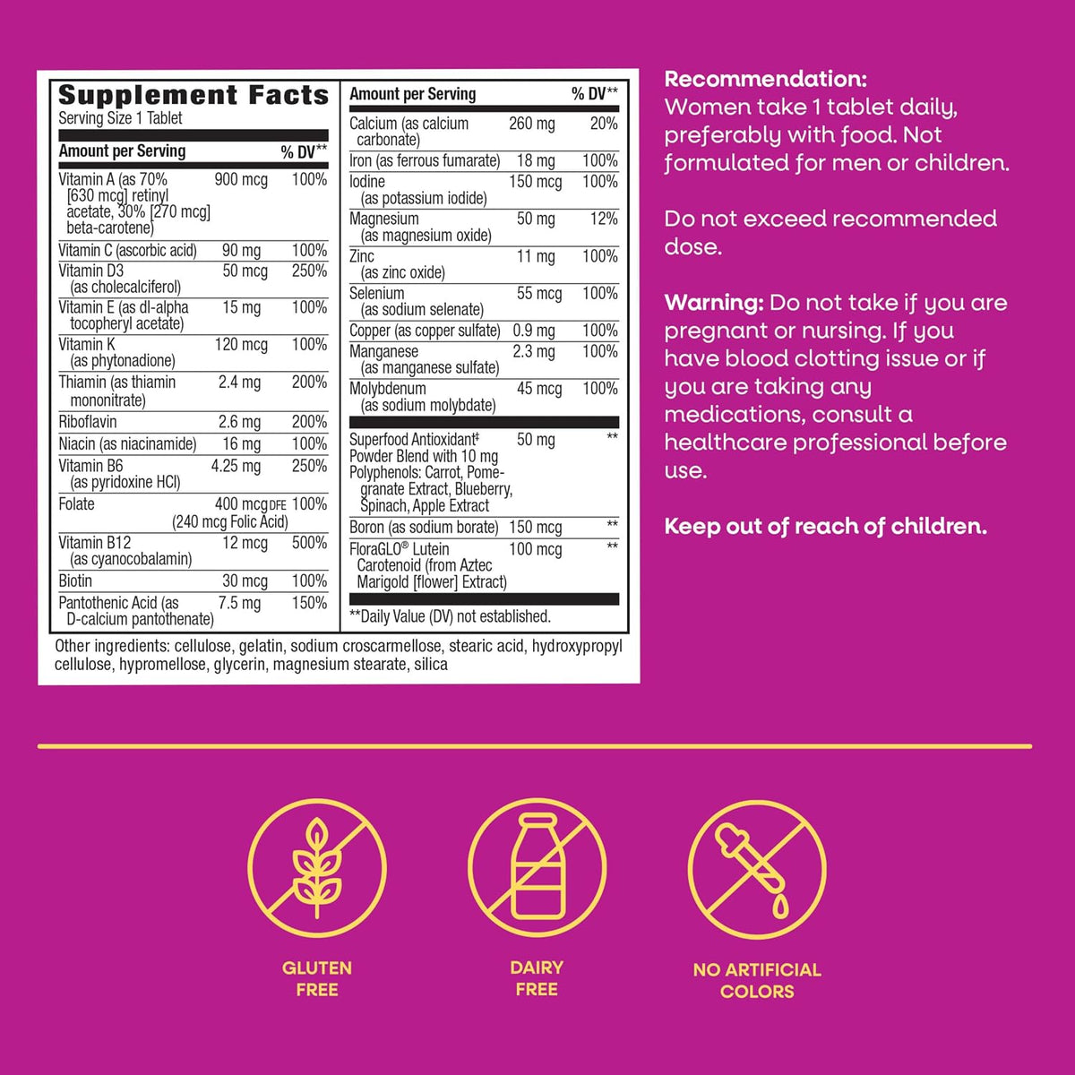 Nature's Way Alive! Complete Multivitamin for Women, Daily Women's Vitamin for Cellular Energy Metabolism, Hair, Skin & Nails, with Superfood Antioxidants, 130 Tablets - görsel 7