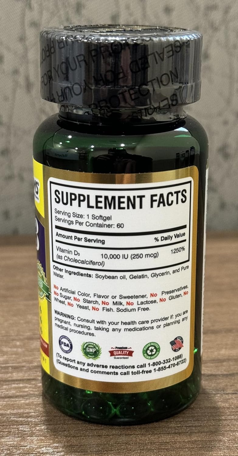 Xtra D3 Vitamin D3 10,000 IU (250 mcg) Supplement, 60 Softgels - görsel 3