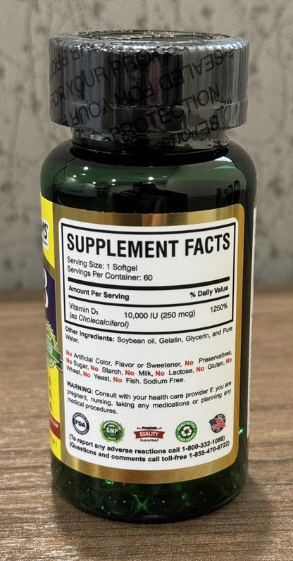 Xtra D3 Vitamin D3 10,000 IU (250 mcg) Supplement, 60 Softgels