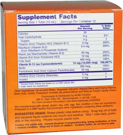 NOW Foods Shots Liquid B12 Energy Support Shots Mixed Berry 10000 µg - 12 Vials