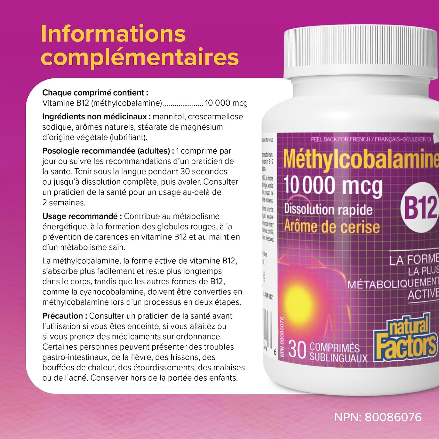 Natural Factors Methylcobalamin 10,000 mcg - Vitamin B12 Supplement - Metabolically Active Form - 30 Chewable Tablets - görsel 7