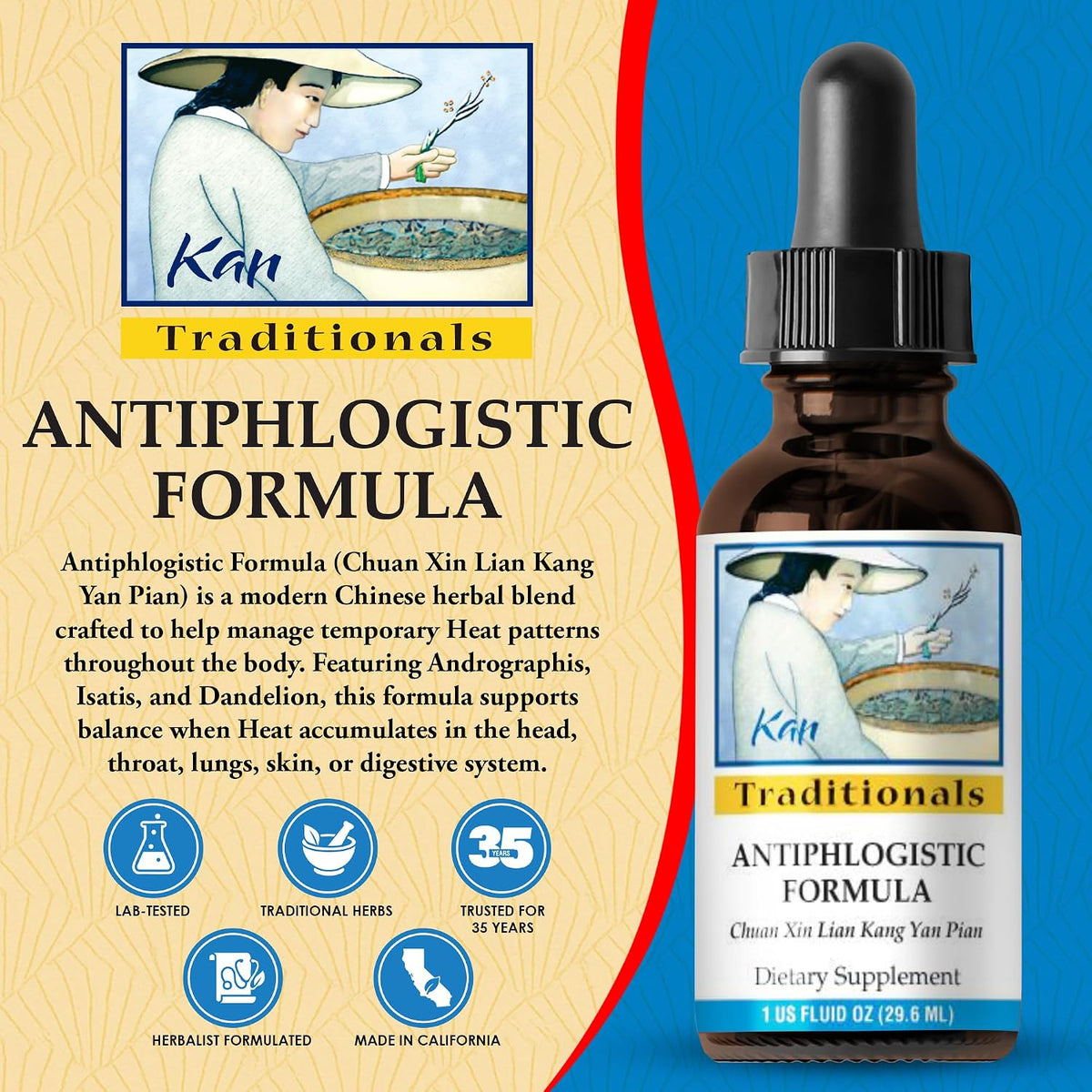 Kan Herbs Antiphlogistic Formula – Traditional Chinese Herbal Blend for Supporting Heat Balance Across Body Systems, Promoting Lung and Digestive Comfort, Liquid Extract, 30ml - görsel 2