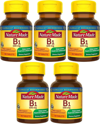 Nature Made Vitamin B1 100mg – Thiamine Food Supplement for Energy Metabolism (100 Tablets)