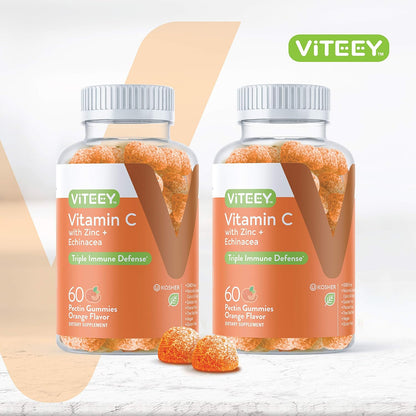 Viteey Vitamin C Gummies for Adults & Teens with Zinc & Echinacea – 120 Count | Immune Support Gummies