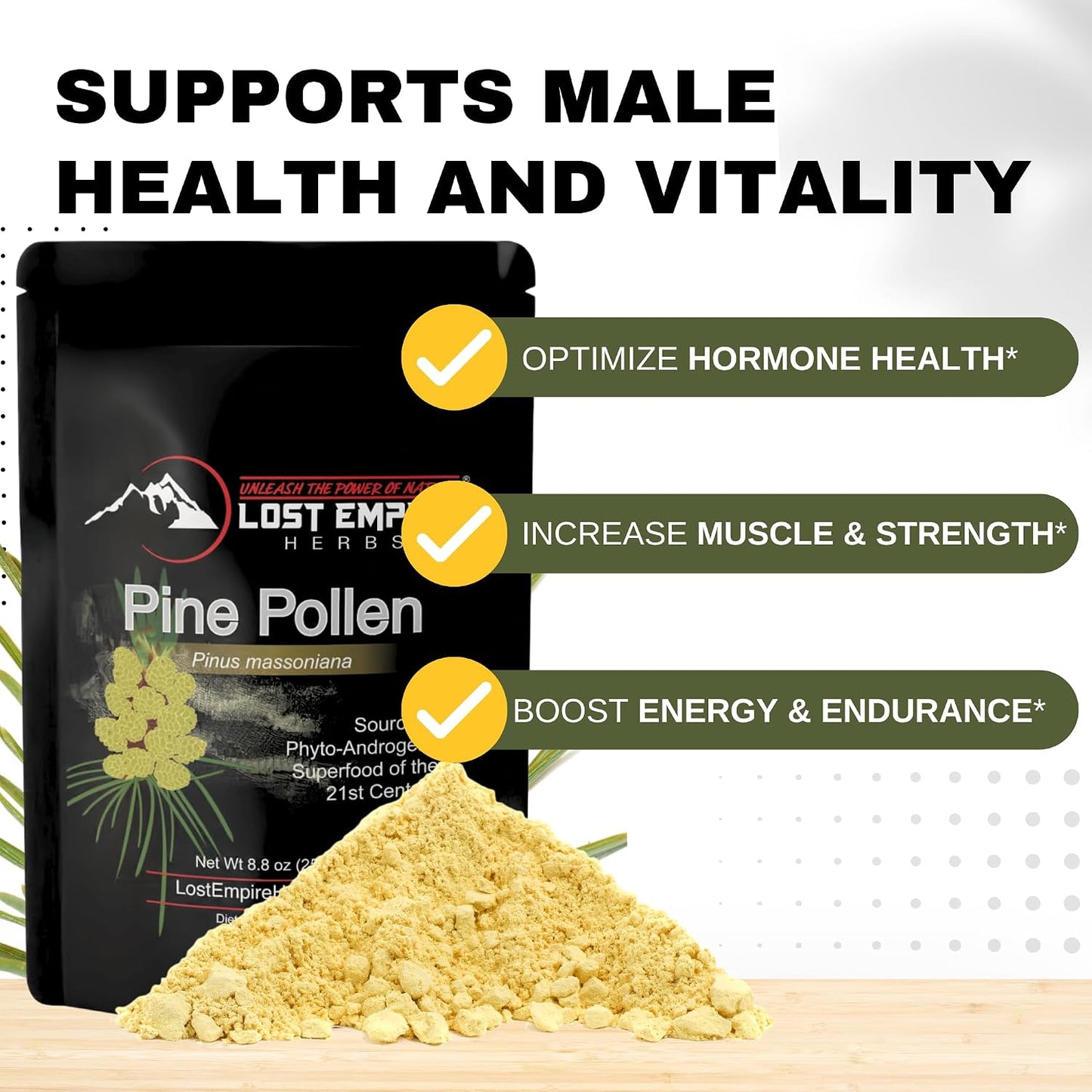 Pine Pollen Powder – Non-Irradiated, Wild Harvested, Cell Wall Cracked – Supplement for Energy, Vitality and Longevity (250g) - görsel 3