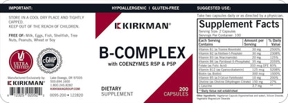 Kirkman B-Complex with Coenzymes R5P & P5P - Hypoallergenic - 200 Vegan Capsules
