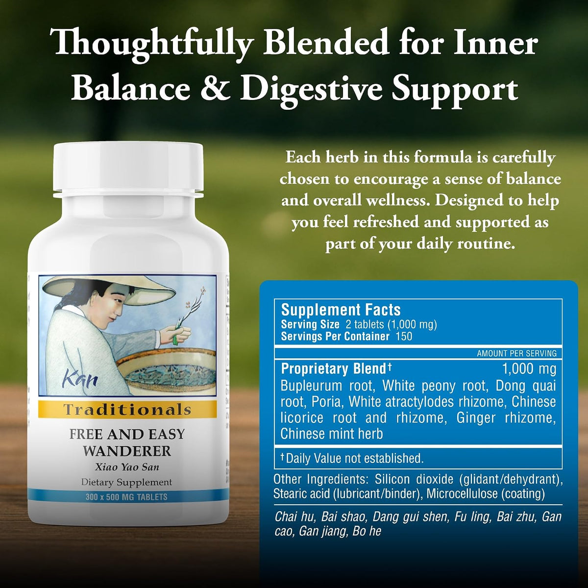 Kan Herb Company Free and Easy Wanderer Tablets – Traditional Chinese Herbal Blend with Bupleurum & Dong Quai to Support Liver Qi Balance & Digestive Harmony, Xiao Yao San Formula, 300 Tablets - görsel 3