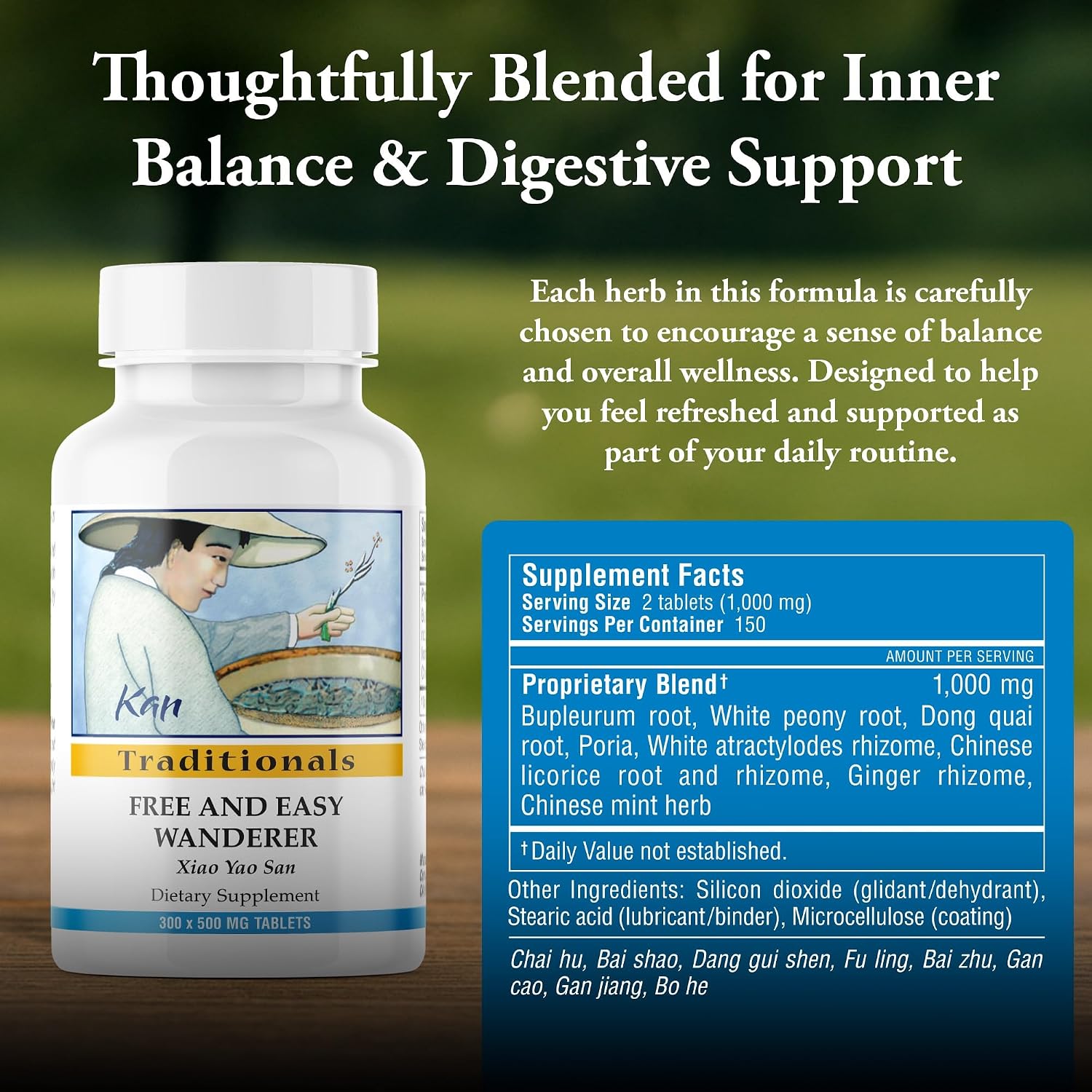 Kan Herb Company Free and Easy Wanderer Tablets – Traditional Chinese Herbal Blend with Bupleurum & Dong Quai to Support Liver Qi Balance & Digestive Harmony, Xiao Yao San Formula, 300 Tablets - görsel 3