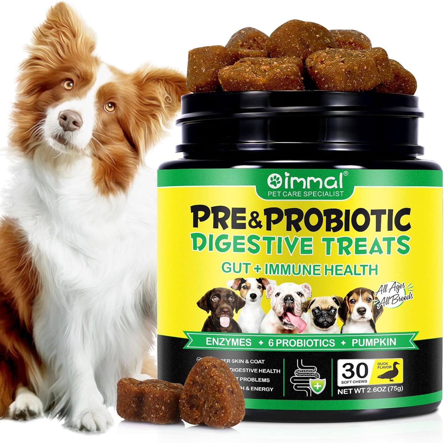 Probiotics for Dogs - Duck-Flavoured Chews with Digestive Enzymes (30 Count) - görsel 1