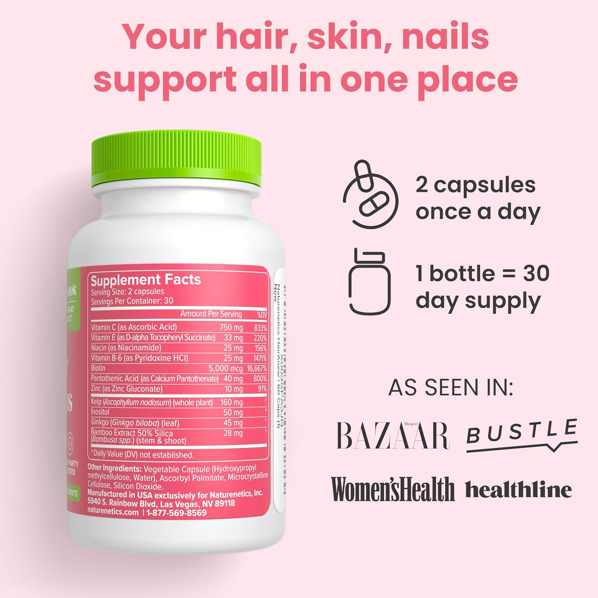 HairAnew Hair Growth Vitamins - 5000mcg Biotin - 60 Capsules - görsel 9