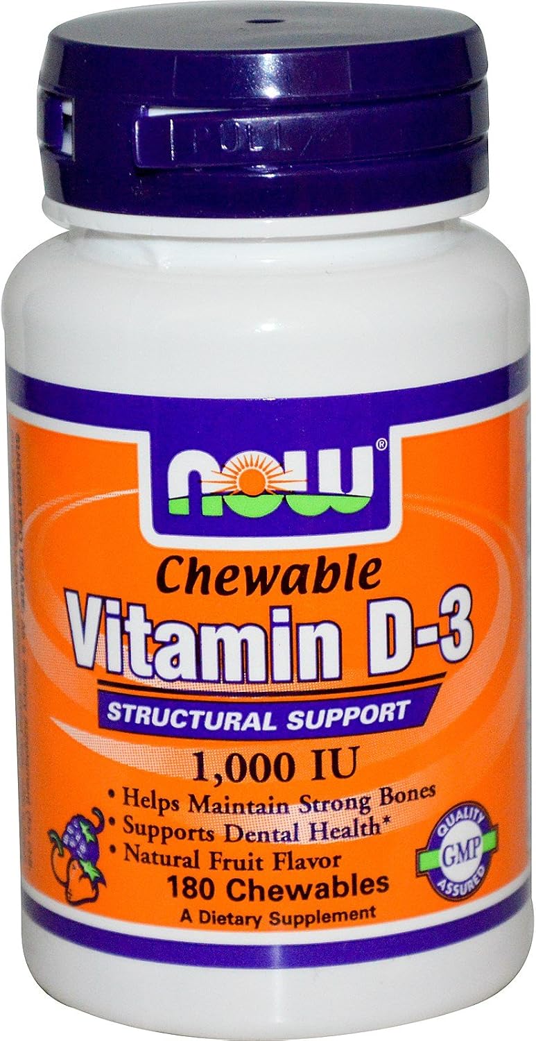 NOW Foods Vitamin D-3 1000 IU 180 Chewable Tablets (Pack of 2) - görsel 1