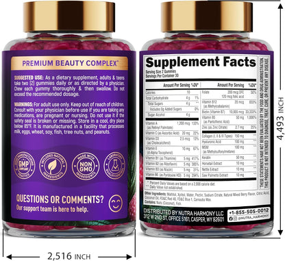 NUTRAHARMONY Biotin Gummies with Collagen - Hair, Skin and Nail Support - 10000mcg, Sugar-Free, Mixed Berry, 60 Gummies
