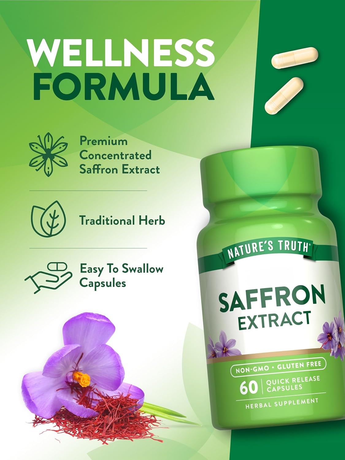 Nature's Truth Saffron Extract Supplement | Concentrated Capsules | Non-GMO & Gluten-free - görsel 5