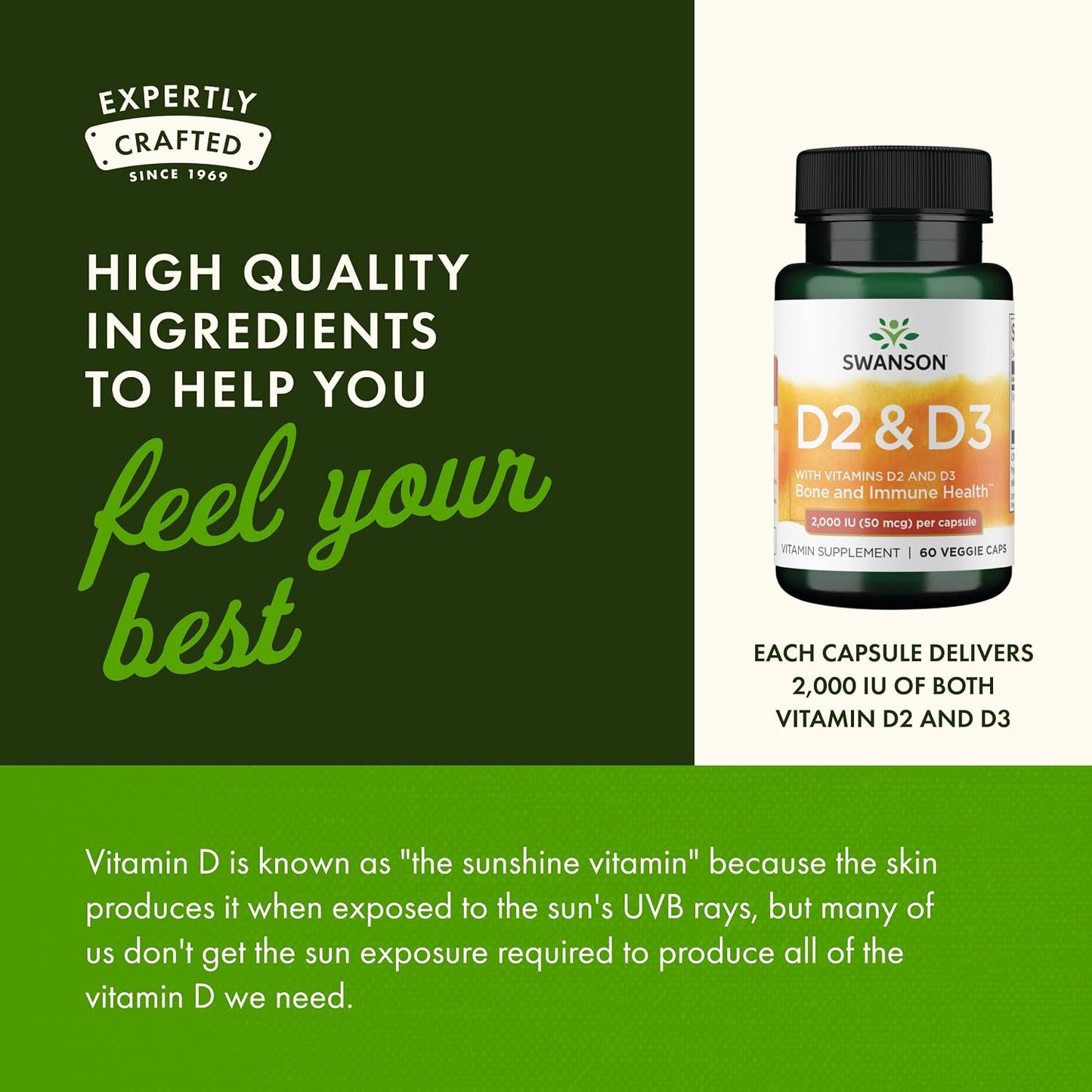 Swanson D2 & D3-2,000 IU - Bone Health & Immune Support Supplement - 60 Vegetable Capsules - görsel 5