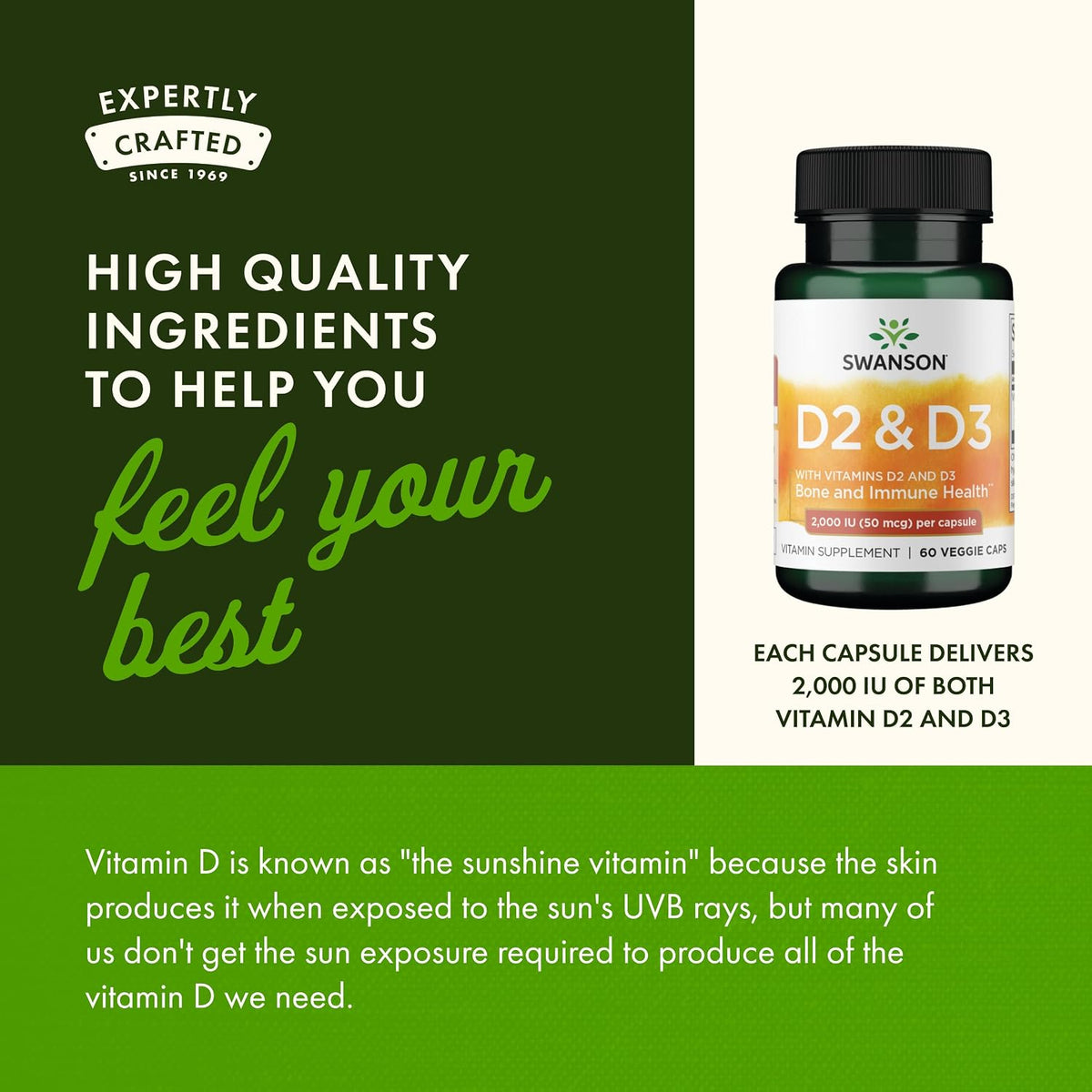Swanson D2 & D3-2,000 IU - Bone Health & Immune Support Supplement - 60 Vegetable Capsules - görsel 5