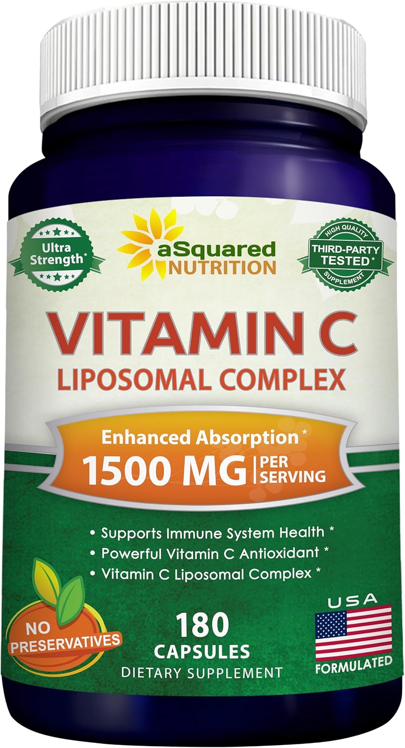 aSquared Nutrition Vitamin C Liposomal Complex - 1500mg - 180 Capsules - High Absorption Supplement - görsel 1