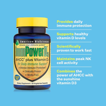 American BioSciences ImmpowerD3 AHCC + Vitamin D3, 30 Capsules