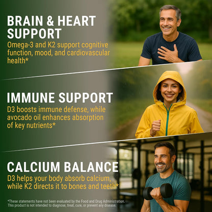 New Elements Liquid Vitamin D3 + K2 Drops, 10,000 IU with Omega-3 – Avocado Oil Base, Non-GMO – 60 ml