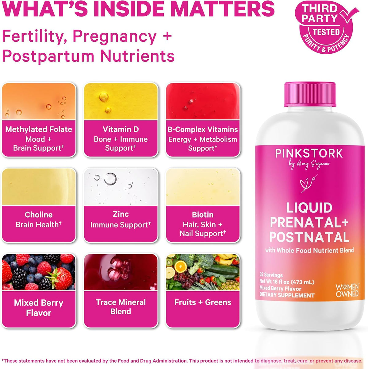 Pink Stork Liquid Prenatal Vitamins for Women – Berry, 64 Servings - görsel 2