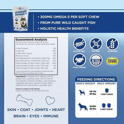 Vital Planet Alaskan Omega-3 Soft Chews for Dogs, Wild Alaskan Fish Oil – 30 Hickory Flavoured Soft Chews