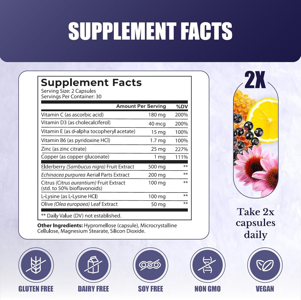 NATION HEALTH MD Immune Support Supplement with Elderberry, Zinc, Vitamin C, D3 & E - 60 Capsules - görsel 2